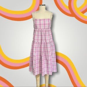 🆕️ J.Crew Tie Back Tiered Poplin Dress Violet Plaid nwt size 12